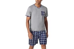 Aseniza Pyjama Homme Coton Ete Ensembles de Pyjama Court à Manches Courtes Short Été Tenues de Nuit Vêtements de Nuit Eté Vêtement d'Intérieur Vêtements de Détente Doux Loungewear