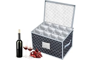 VERONLY Wine Glass Storage Box with 12 Dividers, Stemware Protector Carrier, Glassware Case Container for Wine Glasses, Fragile Crystal Dinnerware Moving, Kitchen Party Travelling Camping (Grey)