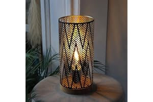 JHY DESIGN Lampe de table 28cm équipé d'une minuterie de 6 heures chambre salon bureau abats-jour et pieds led fer forgé avec base en bois cylindrique sculptée moderne pour chambre salon(motif W)