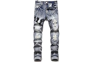 YAODAMAI Jeans Strappati Patch Jeans Stretch Slim Leggings Uomo Versatile Gambe dritte