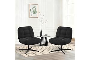 ‎COLAMY COLAMY Sessel Wohnzimmer 2er Set, 360° Drehbarer Loungesessel mit Entspannung, Relaxsessel Gepolsterter Sofasessel mit Metallbeinen für Schlafzimmer, Polsterstuhl Akzentsessel für Heimbüro, Schwarz