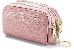 BAYINBROOK Monedero de Piel Triple Capacidad, Pequeña Cartera Mujer Suave Mini Tarjetero, Bolsita con Cremallera y Llavero (Rosado)