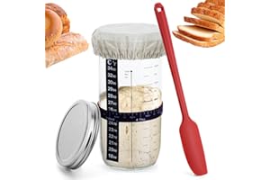 GEEGEAR Sauerteig-Starterglas, 600 ml, Sauerteig-Starter-Set mit Datumsmarkierung, Thermometer, Stoffabdeckung und Metalldeckel, wiederverwendbares Sauerteig-Brot-Backzubehör, Backzubehör für Zuhause