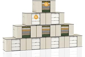 IZSUZEE Lot de 10 Sac de Rangement 90L, Grand Boite Rangement Caisse Rangement Cartons Déménagement Bac Rangement Pliable, Sac de Rangement Sous Lit Édredons Couvertures Oreillers Jouets Vêtements Beige