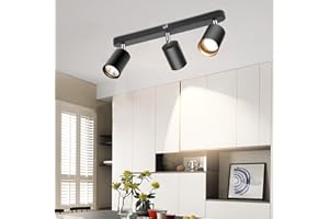 Judavry Plafonnier 3 Spots LED Orientables Noir, Rampe Spots et Rails de Spots, 3 Douille GU10, Pivotant et Orientable, Moderne Spots de Plafond 230V pour Cuisine, Salon, Chambre et Vestiaire