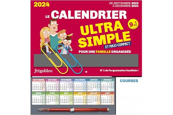Frigobloc Le mini calendrier Ultra Simple pour une famille organisée ! (de sept. 2023 à déc. 2024)