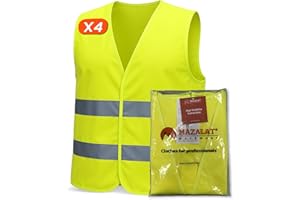 MAZALAT WORK WEAR Set de 4 chalecos reflectantes para Hombre & Mujer – Cumple con EN ISO 20471 & EN ISO 13688 – Tiras Reflectantes, Ligero & Transpirable – chaleco reflectante moto, chaleco reflectante coche.