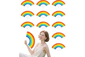 HUIYELOVE 12 Pack Rainbow Folding Fans Pride Decorations Pride Fan Gay Lesbian Wedding Pride Decor LGBT Pride Month Parade Accessories Party Favors Stuff Hand Fans for Women Men, Horizontal Rainbow White