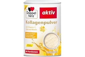 ‎DOPPELHERZ Doppelherz Collagen Powder with Vitamin C, Zinc and Biotin, 5000 mg Collagen Hydrolysate Each 7.5 g Powder, 20 Servings, Peach Iced Tea Flavour, 150 gn