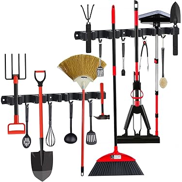 Tool Storage Rack,wall Mounted Garage Storage Organizer With 4 Double Layer Hooks Heavy Duty Garden Tool Organizer Utility Hanger - View #7