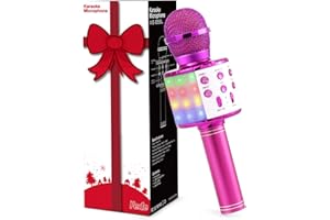 Fede Microfono Karaoke Bluetooth Wireless per Bambini, Karaoke Portatile con Luci LED Multicolore per Cantare, Funzione Eco, Compatibile con Android/iOS, PC o smartphone