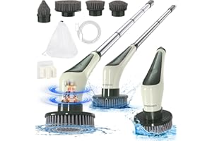 ‎HOMTRONICS Elektrische Reinigungsbürste, Homtronics Reinigungsbürste Elektrisch Bad, Elektrische Putzbürste, Electric Spin Scrubber Schnurlos mit 4 Bohrbürstenköpfen für Ecken Küche Fenster Bad, Dunkelgrün