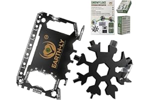 EARTH-LY LOVE YOUR EARTH, LOVE YOURSELF Snowflake Multi Tool Keyring & Survival Credit Card Kit | 33 Tool Handy Pocket Wallet Kit for Travel & Outdoors | Stainless Steel Tools for Men & Women | Useful Gadget Gifts for Secret Santa |UK Brand