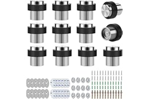 SWAWIS 12 Pièces Butoir de Porte ø 32mm Hauteur 45mm, Butoir de Porte Sol en Acier Inoxydable, Arrêts de Porte de Plancher, avec Vis et Colle 3M, 3 Méthodes D'installation