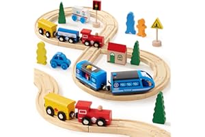 Atoylink Trenes de Juguetes para Niños con Tren eléctrico de Juguete Magnéticos de Madera Circuito de Tren Pistas de Mader, Juguetes Infantiles de Pista para Coches, Regalo para Niños Niñas 3 4 5 6 7