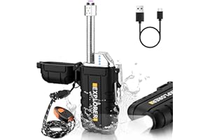 Bistfy Mechero Electrico con Linterna y 360° Flexible Cuello Encendedor Eléctrico USB Recargable, Tipo C Encendedor Barbacoa Cortaviento y Impermeable Plasma sin Llama para Vela Camping Estufa de Gas