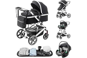 Zkiprm 3-in-1 Baby Kinderwagen Reisesystem, Kinderwagen und Autositz-Kombi, Kinderwagen mit höhenverstellbarem Griff, Babybuggy mit Moskitonetz, Reisewagen mit Aluminiumrahmen für Neugeborene 0-4