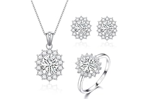Cangall Silber Damen Schmuck Set, 925 Sterling Silber Halskette Ohrringe Ring Set, Silber Prinzessin Diana Schmuckset mit AAAAA Zirkonia, Silber Luxus Hochzeit Schmuck Set, Geschenk zum Geburtstag