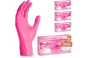 100x ARNOMED® Guantes nitrilo talla L Rosa, Guantes desechables quirurgicos y laboratorio, Luvas nitrilo descartaveis sin polvo y látex, Manoplas nitrilo en XS, S, M, L, XL, XXL