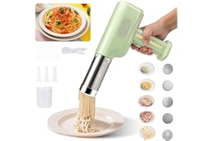 ROADTIME Elektrische Nudelmaschine, Tragbare Nudel Presse mit 2600mAh Akku, 5 Nudelformen, 3 Wurstköpfe, Spatel und Messbecher, Automatische Pasta Maschine