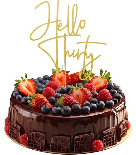 Topper Per Torta 30° Compleanno Nero E Oro Con Glitter - Decorazione A Forma Di Cartello "Cheers To 30 Years", 15,5 X 21 Cm, Con Bastoncino