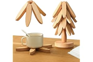 SPEPROECO Wooden Tree Trivet Set, Tree Shape Trivets for Hot Dishes, Wood Coasters for Christmas Kitchen Decor, Foldable Kitchen Wooden Trivets for Hot Pots and Pans