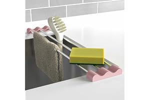 Tomorotec Adjustable Over-The-Sink Kitchen Rack for Dishcloths, Sponges, Bottles and Brushes - Heat-Resistant Stainless Steel with Slim, Expandable Design and Multifunctional Silicone Holder