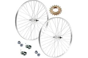 MADICKS COPPIA RUOTA CERCHIO ANTERIORE + POSTERIORE 28" X 1. 75 BICI + PIGNONE ROCCHETTO 18 DENTI 1 VELOCITÀ ALLUMINIO/ACCIAIO 28X1.75 BICICLETTA CITY BIKE PASSEGGIO DADI FISSAGGIO E FLAP INCLUSI