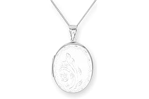 jewellerybox Large Sterling Silver Engraved Floral Oval Locket on Chain 16-24 Inches