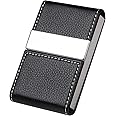 flintronic Business Card Holder | PU Leather Credit Card Holder, Slim Stainless Steel ID Case for Men/Women | Double Open Magnetic Buckle Keep Your Business Name Cards Clean (Black)