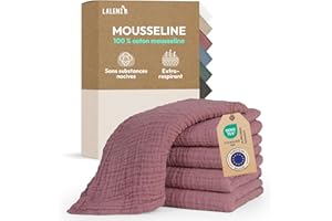 Laleni Lot de 5 Lange Bebe 70x70 - Langes Coton bébé Haute qualité 100% Coton Multi-Usage - Gaze de Coton mousselines très absorbantes - debarbouillette Bebe Lavable - Carre Coton Bebe - Rose
