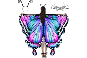 Huanuoda Schmetterling Kostüm Damen,Karneval Kostüm,Schmetterling Umhang,halloween kostüm damen,Fasching Kostüm Mit Maske Stirnband,Fee Kostüm für Cosplay Karneval Halloween Weihnachte
