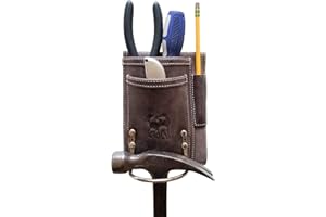 R Dawg Top Grain Leather Multi Tool Holder - 4 Pockets - Steel Hammer Holder - Heavy Duty Tool Belt Accessory for Professionals, Dark Brown