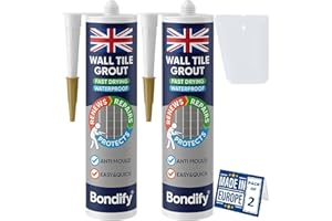 BONDIFY Waterproof Wall Tile Grout White Cartridge Ready Mixed 450g x 2 FAST DRYING Anti Mould Wall Grout Repair Kit White, Grout Reviver for Shower, Bathroom, Kitchen, Quick Drying Tile Gap Filler