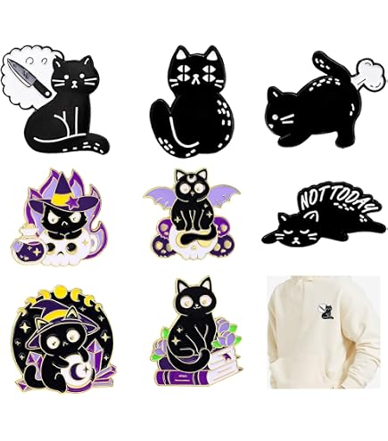 Bebochoi Lot De 6 Broches Chat En Métal Émaillé - Pins Décoratifs Pour Vêtements, Sacs Et Accessoires - Style Alphabet Chat