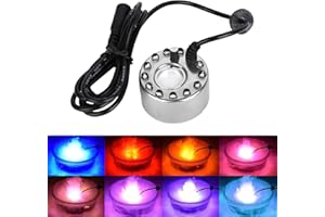 Jasfyee Brumisateur Ultrason,Brumisateur À Ultrasons avec 12 LED Lumières Colorées, 24V Fontaine Deau Étang Brouillard Machine, Ultrasons Mist Maker Fogger pour Réservoir De Poissons De Rocaille