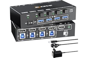 KCEVE Przełącznik HDMI KVM, przełącznik KVM na 4 komputery, dzielenie się myszą, klawiaturą i monitorem, obsługa 8K 60 Hz, z funkcją huba, do laptopa, komputera, PS4, Xbox HDTV