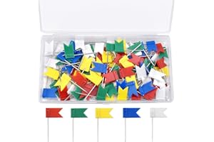 NATUCE 100 Pezzi Puntine da Disegno Bandiere, Bandierine Puntine per Lavagna Sughero e Mappa, 5 Colori Assortiti