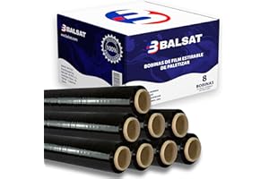 B BALSAT BALSAT | 8 Bobinas de film estirable de paletizar | Paquete ahorro de 8 Bobinas | Negro o Transparente | Calidad profesional | Ancho de bobina 50 cm | 23 My (Negro)