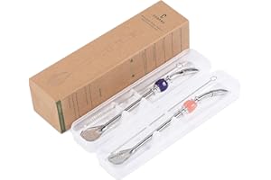 CUOPRU Juego de bombillas Yerba Mate: incluye pajitas de acero inoxidable mate con funda para pajita, filtro de cabeza extraíble, cuentas coloridas, cepillo de limpieza (morado y rosa)