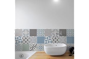 Sirface Peel & Stick Vinyl Tiles - TILE MIX - Pack of 24: Easy DIY Installation - Home Décor Decals - Durable & Stylish Coverings (PORTUGUESE PASTEL, 20 CM)