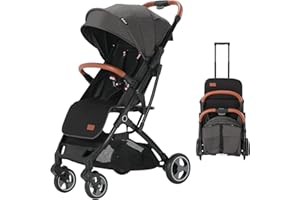 Blahoo Leichter Buggy mit Liege- und Sitzposition, kleine Paketgröße, kann in Flugzeugen genommen werden, Einhand faltbarer Kinderwagen für Reisen (BLACK)