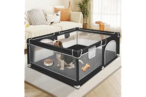 LANTUS Parc à Chiots avec Porte, Parc pour Chiots Ou Petits Chiens, Clôture Solide en Tissu épais Et Filet en Nylon Haute Résistance, Lavable en Machine, Intérieur/extérieur-120 * 160 * 66cm-Noir