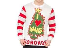 COSTUME AGENT I Love Xmas HOHOHO Light Up (LED) and Bells on Sleeve Jumper Ugly Christmas Sweater White
