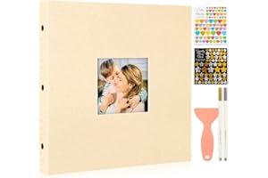 Benjia Album Fotos Autoadhesivo, Grande Album de Fotos Adhesivo con Pegatinas Metálicas para Bolígrafos 10x15 11x15 13x18 (Beige, Grande 20 hojas / 40 páginas)