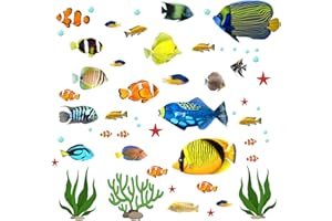 Milaosk 2 Pezzi Adesivi Murali Pesci Tropicali Sotto Il Mare, Cartoni Animati Impermeabili per Bagno, Decorazioni da Parete Camera dei Bambini