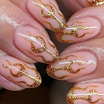 Press On Nails Set – Mandel French Künstliche Nägel In Nude Mit Gold, 24 Stück + Kleber