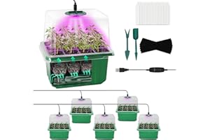 MYMULIKE Lot de 6 plateaux de semences à arrosage automatique avec lumière de croissance, 72 cellules - Plateaux de propagation de semis épais avec couvercles surélevés (vert)