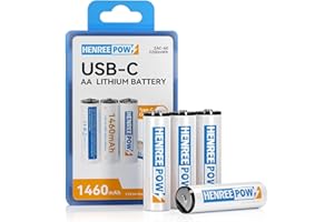 Henreepow Rechargeable AA Batteries, USB Lithium Double A Battery, 1.5H USB C Fast Charging 1.5V Constant Voltage 1200 Cycle Long Lasting Power Batteries (4 Pack)
