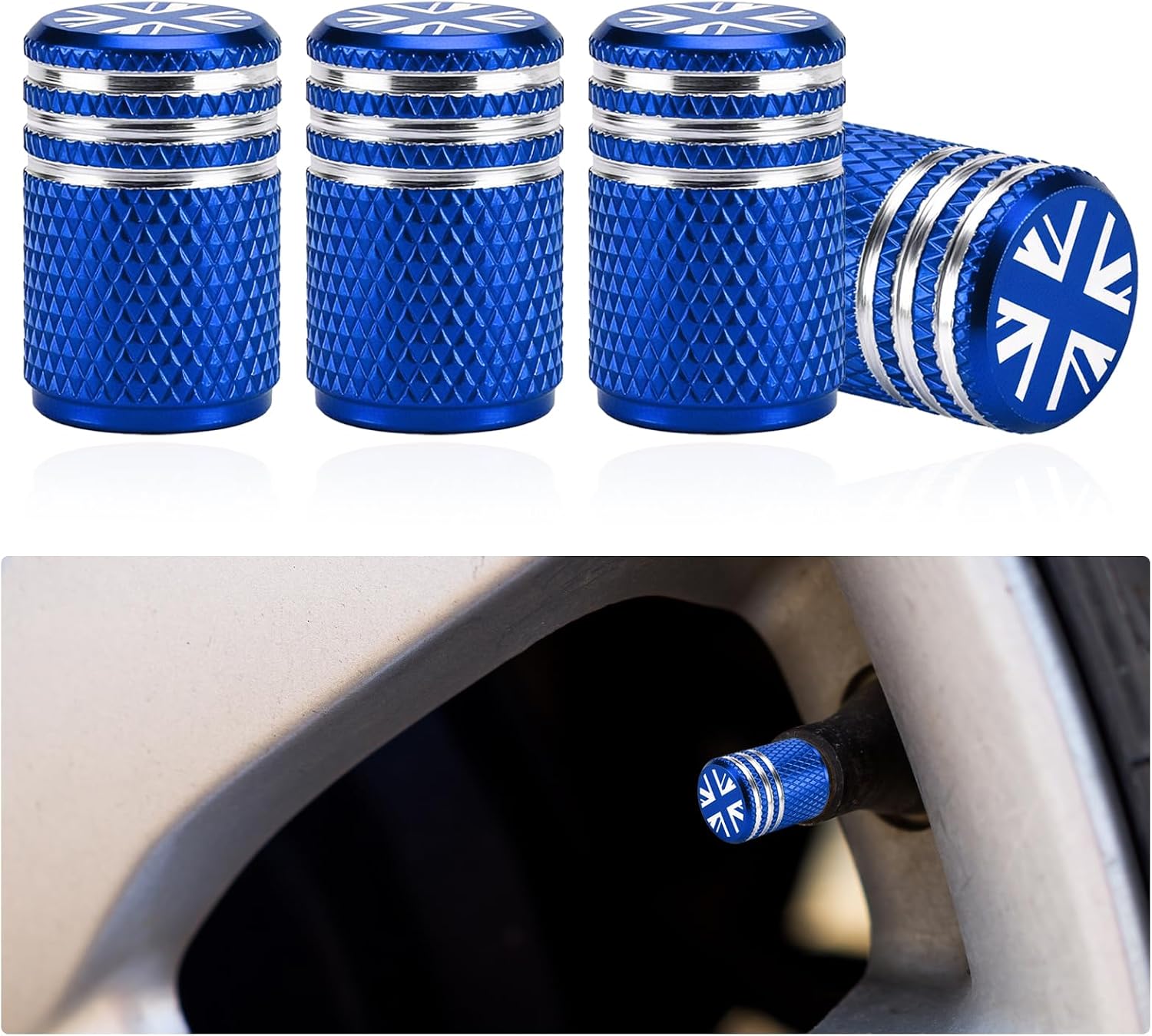 4PCs Tyre Valve Caps,Dust Caps for Car Tyres,Aluminum Tire Valve Stem Cap,Corrosion Resistant Tire Valve Covers Replacement with O Seal Ring,Universal Dust Cap for Cars,SUVs,Motorcycles (Blue)